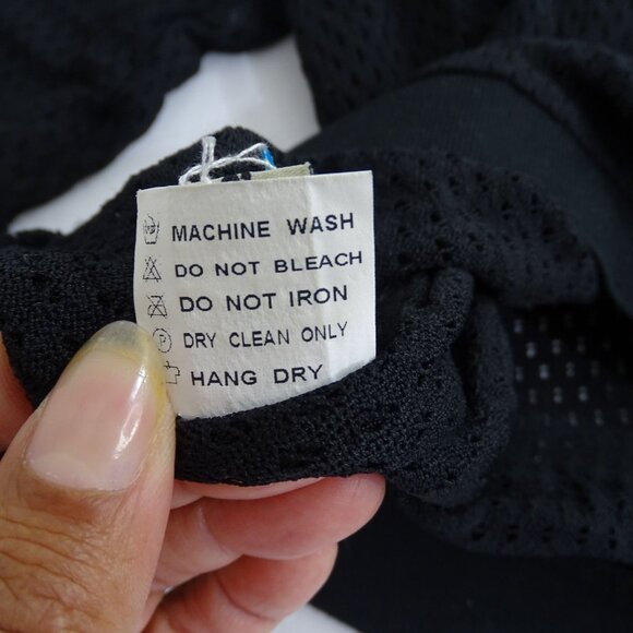 France Mode Black Mesh Studded Star Graphic Top Women Size S 3/4 Sleeve FLAW - Picture 6 of 12